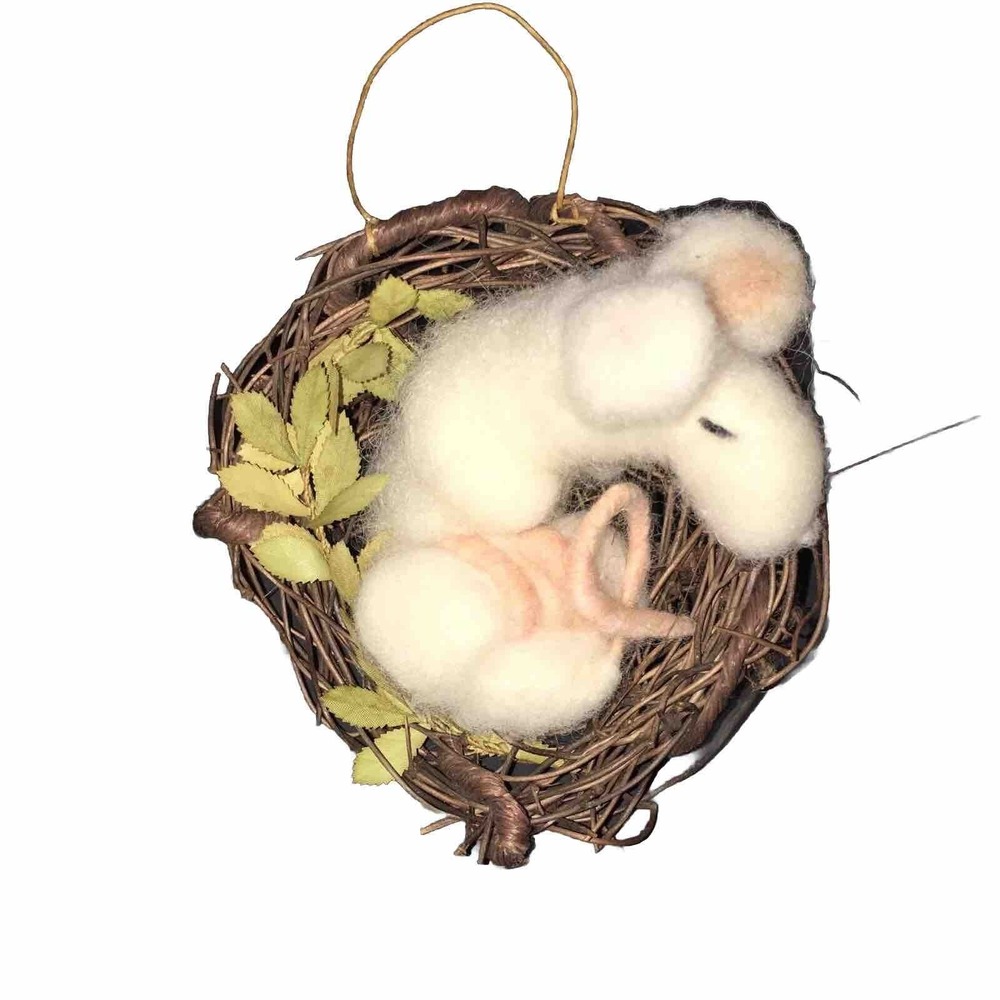 Needlefelted Mouse Sleeping In Birds Nest Ornament